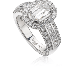 18K White Gold Diamond Engagement Ring with Princess Cut and Round Diamond
